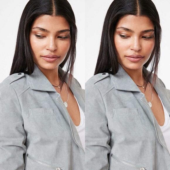 UO x Silence + Noise Dusty Sky Suede Biker Jacket - Picture 2 of 3